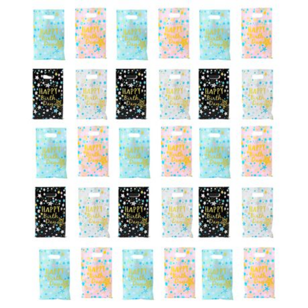 40-Piece Happy Birthday Star Patterned Foil Bags with Handles