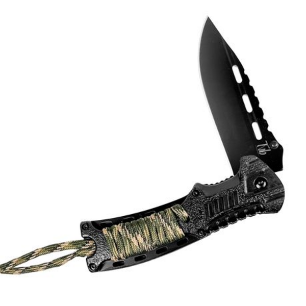 Tvb Black & Camo Folding Knife Tactical EDC with Strap + Survival Flint - Image 3