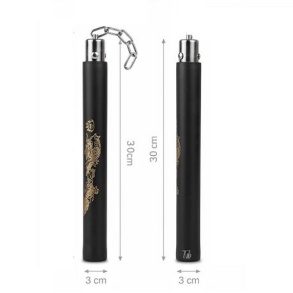 Foam Training Nunchaku in Black with Embossed Golden Dragon - Image 7