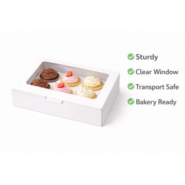 12 Pack Sturdy Cupcake Boxes with Clear Windows - Holds 6 Cupcakes per Box - Image 8