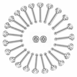 24 Nose Stud Set - CZ Crystal Nose Piercing Studs (Multicolour / White)