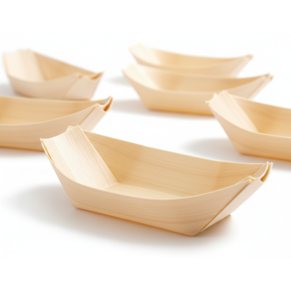 Wooden Serving Boats 100 Pack - 19cm Disposable Pine Food Catering Trays - Image 3