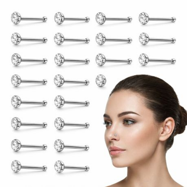 24 Nose Stud Set - CZ Crystal Nose Piercing Studs (Multicolour / White) - Image 11