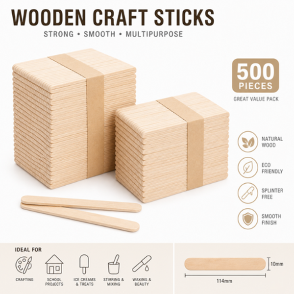 500 Wooden Craft Ice Cream Lollipop Sticks - Natural Wood or Multi-Coloured - Image 8