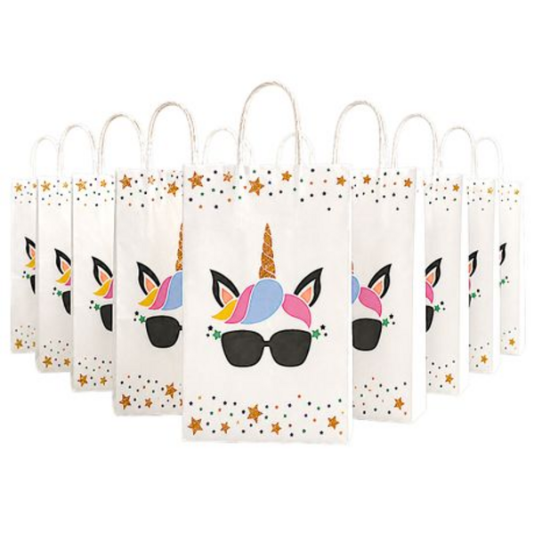 White unicorn gift bags with handles set of 24 party packs - Image 2