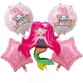 Whimsical Birthday Party Kit: 5 Pieces of Oceanic Fun with Mermaid Balloon.