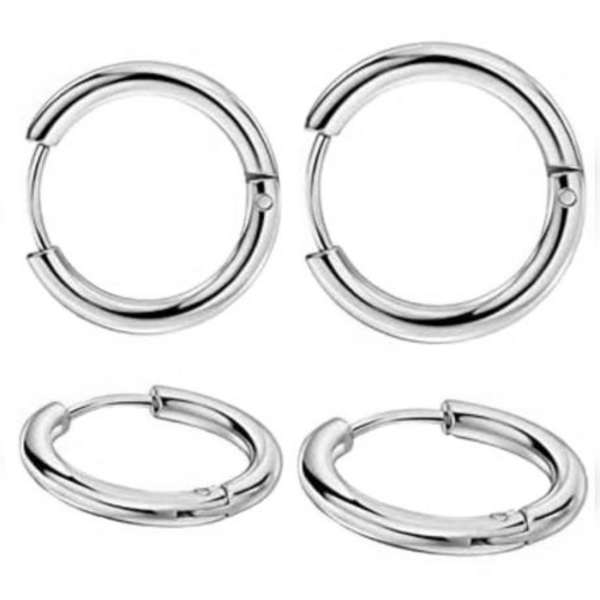 2 Pairs Silver Stainless Steel Hoop Earrings – 15mm & 20mm - Image 2