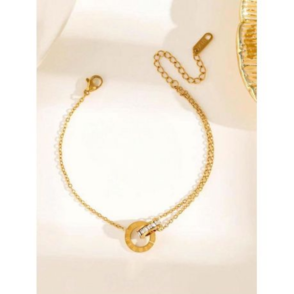 Athena Classic Interlocking Roman Numeral & Zircon Halo Bracelet in "Gold" - Image 3