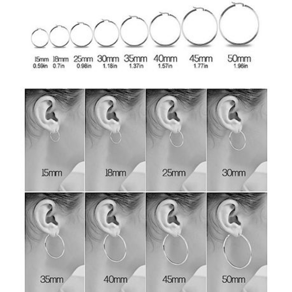 2 Pairs Silver Stainless Steel Hoop Earrings – 15mm & 20mm - Image 3