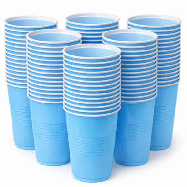 100 Blue Disposable Party Cups - 470ml / 16oz Sturdy Plastic Drinking Cups