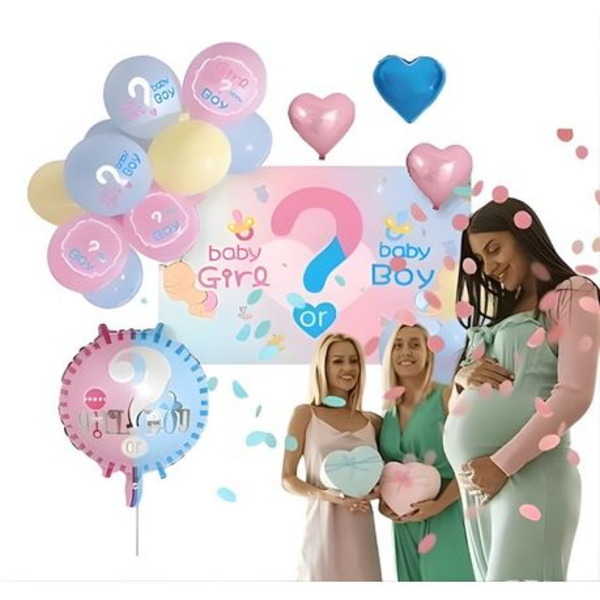 28-Piece Gender Reveal Baby Boy or Girl Decoration Balloon and Backdrop Set - Image 2