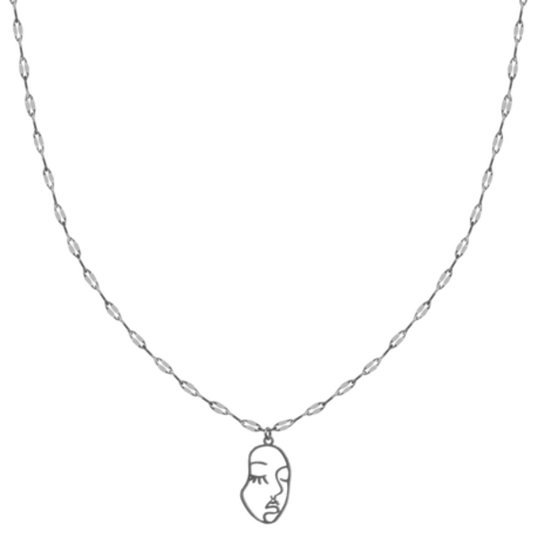 Silver Stainless Steel Cameo Face Outline Pendant & Necklace Set! - Image 5