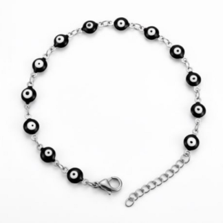 Evil Eye Protection Bracelet in Black - Stainless Steel Link Chain Jewelry