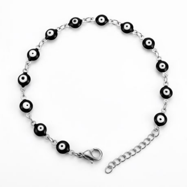 Evil Eye Protection Bracelet in Black - Stainless Steel Link Chain Jewelry