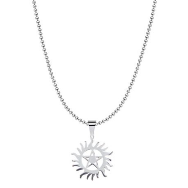 Stainless Steel Sam & Dean Pendant Necklace - Pentagram Star & Sun - Image 3