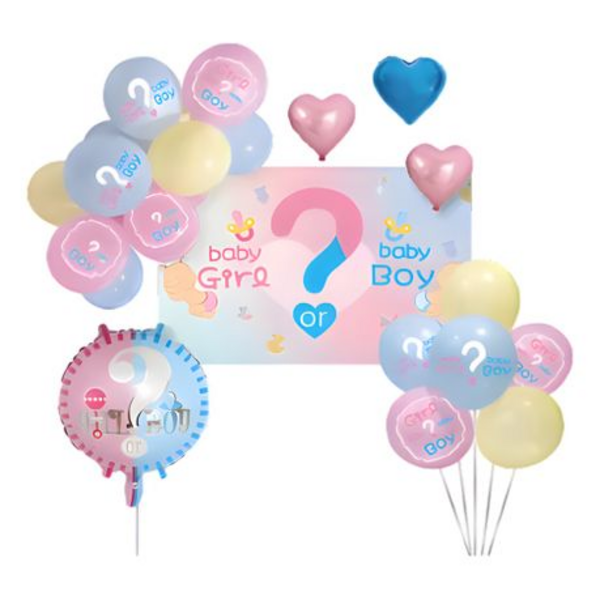 28-Piece Gender Reveal Baby Boy or Girl Decoration Balloon and Backdrop Set