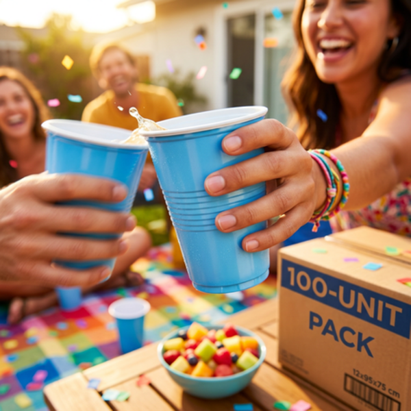 100 Blue Disposable Party Cups - 470ml / 16oz Sturdy Plastic Drinking Cups - Image 5