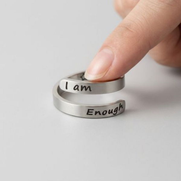 Silver Ring - " I am Enough " Adjustable Wrap Ring - Empower Yourself - Image 4