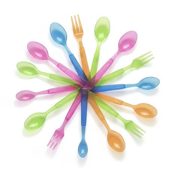 Bright Bites Brighter Parties- Pack of 12 Neon Mini Forks & 12 Mini Spoons - Image 2