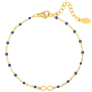 Gold Link & Bead Bracelet with Interlinked Infinity Pendant Talisman Band