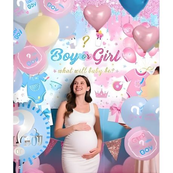 28-Piece Gender Reveal Baby Boy or Girl Decoration Balloon and Backdrop Set - Image 4