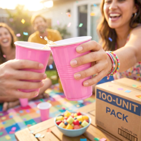 100 Pink Disposable Party Cups - 470ml / 16oz Sturdy Plastic Drinking Cups - Image 8