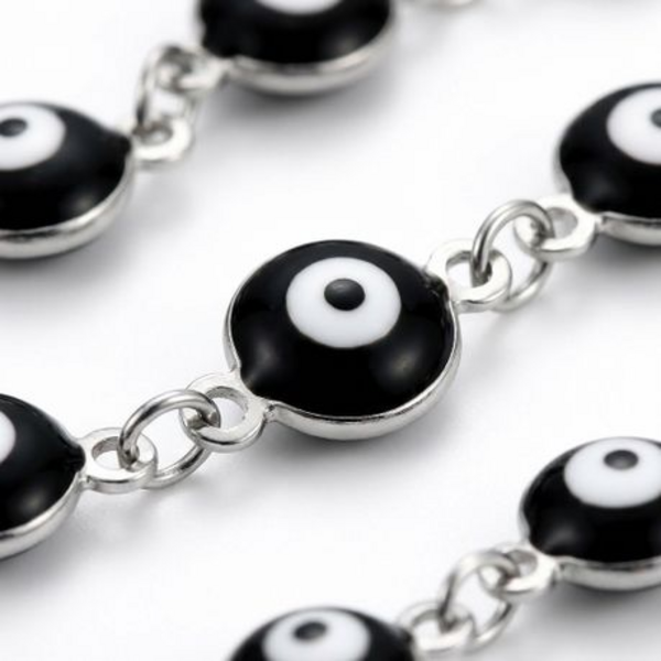 Evil Eye Protection Bracelet in Black - Stainless Steel Link Chain Jewelry - Image 4