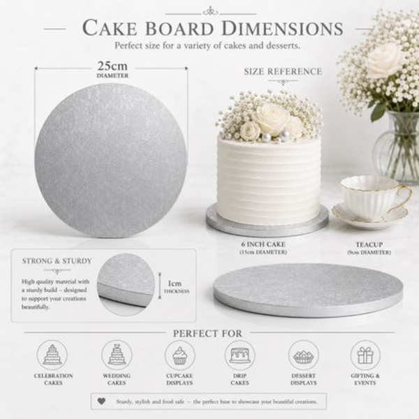 2 Pack 25cm Foil Covered Round Cake Boards - Flower Embossed - Image 14