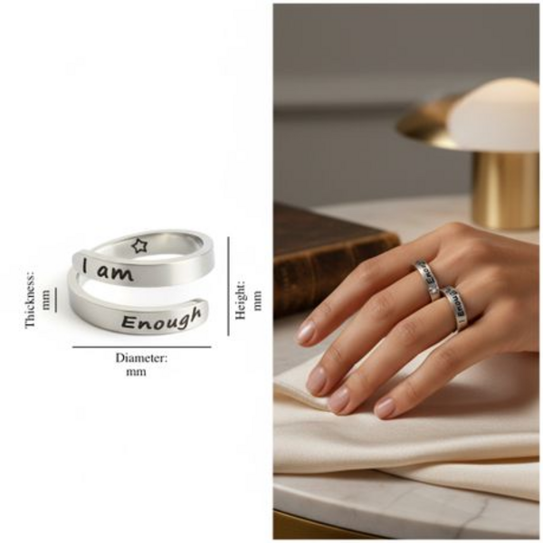 Silver Ring - " I am Enough " Adjustable Wrap Ring - Empower Yourself - Image 6