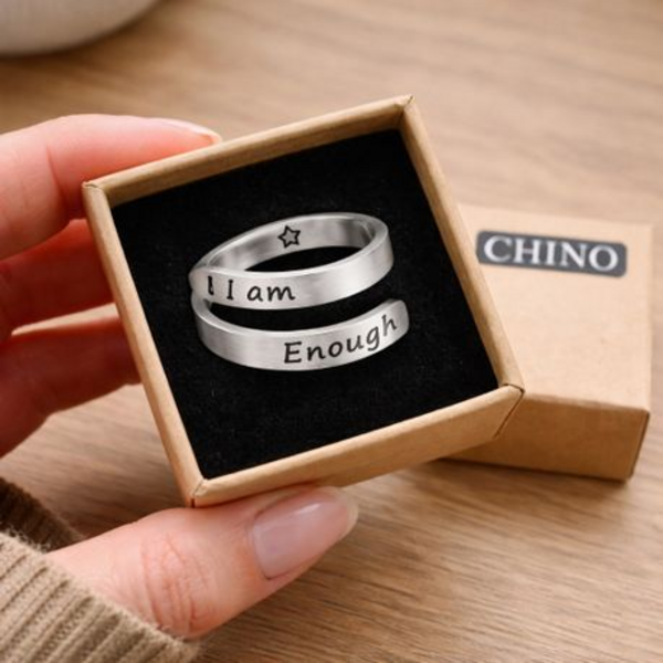 Silver Ring - " I am Enough " Adjustable Wrap Ring - Empower Yourself - Image 7
