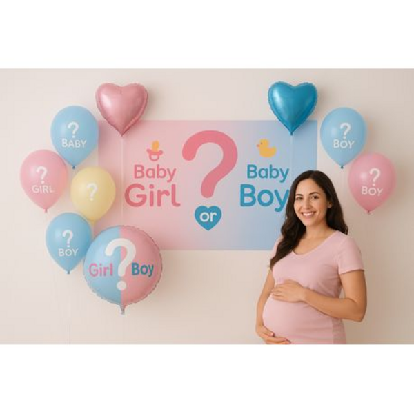 28-Piece Gender Reveal Baby Boy or Girl Decoration Balloon and Backdrop Set - Image 3