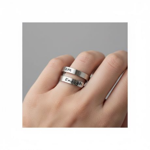 Silver Ring - " I am Enough " Adjustable Wrap Ring - Empower Yourself - Image 5