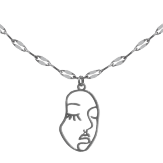 Silver Stainless Steel Cameo Face Outline Pendant & Necklace Set!