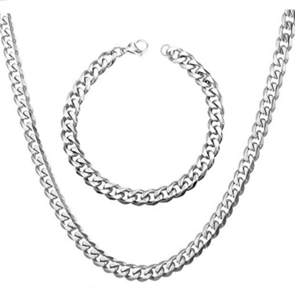 The Perfect Duo! - Our Silver 7mm Stainless Steel Chain and Bracelet Set