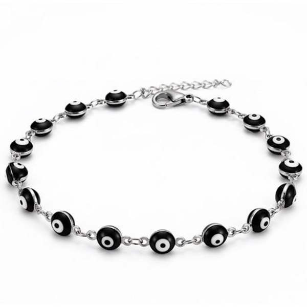 Evil Eye Protection Bracelet in Black - Stainless Steel Link Chain Jewelry - Image 2
