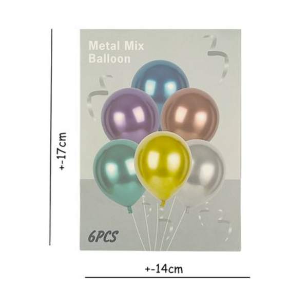 Vibrant Party Decor: 2 Packs of 6 Metallic Full Color Mixed Balloons - Image 8