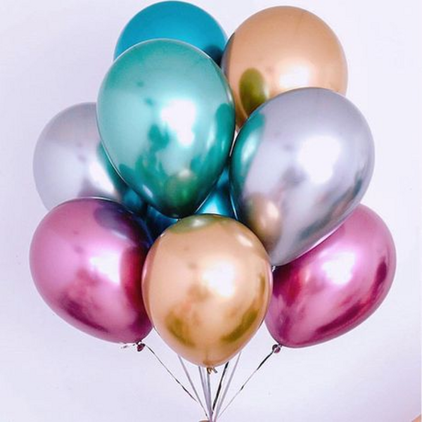 Vibrant Party Decor: 2 Packs of 6 Metallic Full Color Mixed Balloons - Image 5