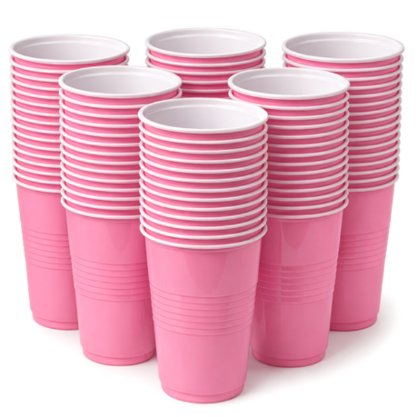 100 Pink Disposable Party Cups - 470ml / 16oz Sturdy Plastic Drinking Cups