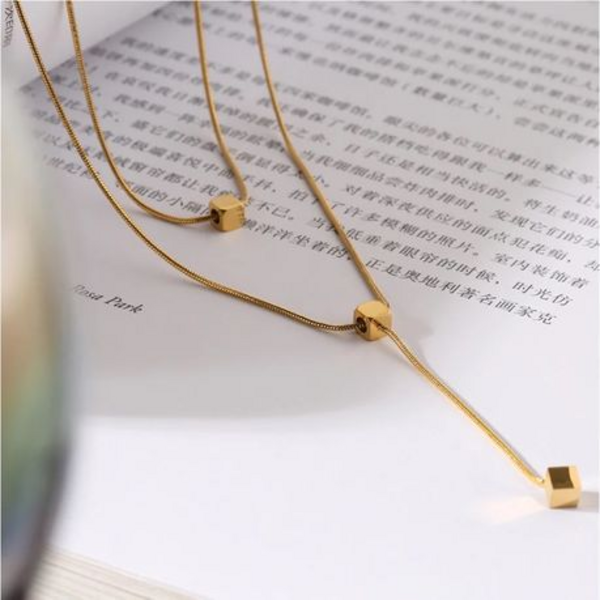 Triple the Charm: Square Pendant Necklace - Gold - Image 2