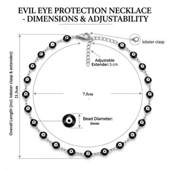 Evil Eye Protection Bracelet in Black - Stainless Steel Link Chain Jewelry - Image 7