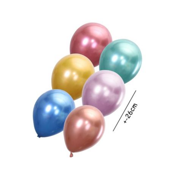 Vibrant Party Decor: 2 Packs of 6 Metallic Full Color Mixed Balloons - Image 7