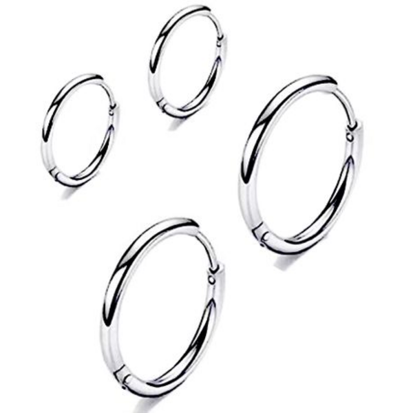 2 Pairs Silver Stainless Steel Hoop Earrings – 15mm & 20mm