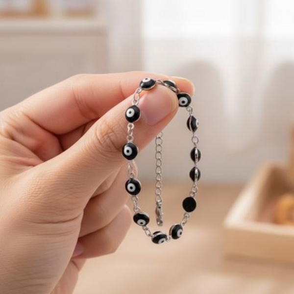Evil Eye Protection Bracelet in Black - Stainless Steel Link Chain Jewelry - Image 5