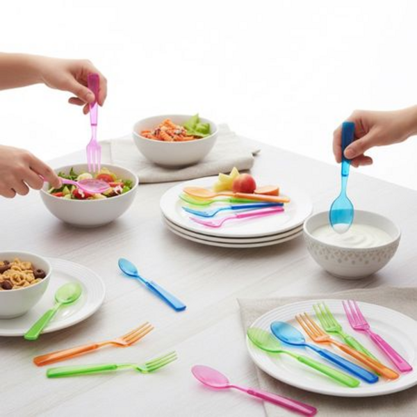 Bright Bites Brighter Parties- Pack of 12 Neon Mini Forks & 12 Mini Spoons - Image 6