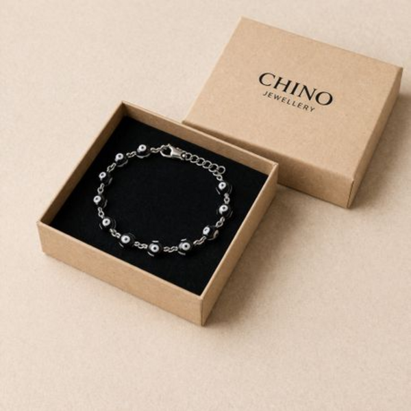 Evil Eye Protection Bracelet in Black - Stainless Steel Link Chain Jewelry - Image 8