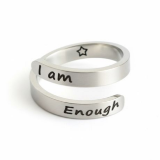 Silver Ring - " I am Enough " Adjustable Wrap Ring - Empower Yourself