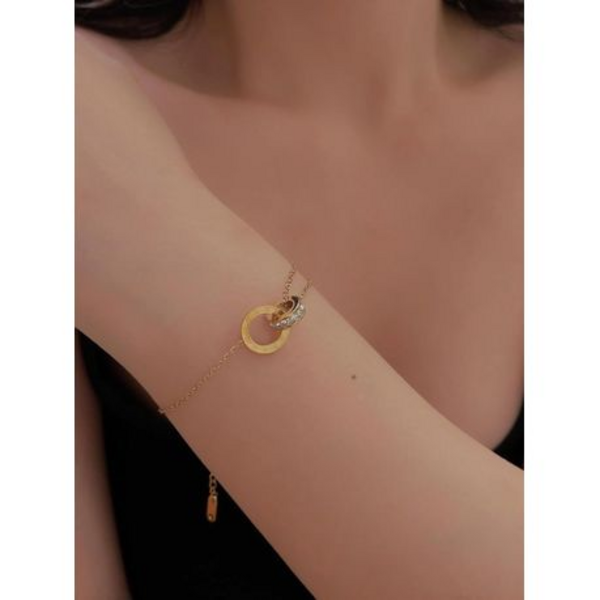 Athena Classic Interlocking Roman Numeral & Zircon Halo Bracelet in "Gold" - Image 5