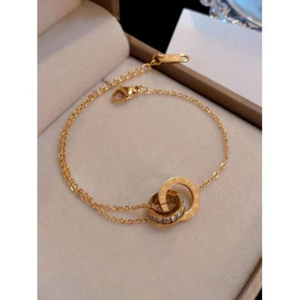 Athena Classic Interlocking Roman Numeral & Zircon Halo Bracelet in "Gold" - Image 4