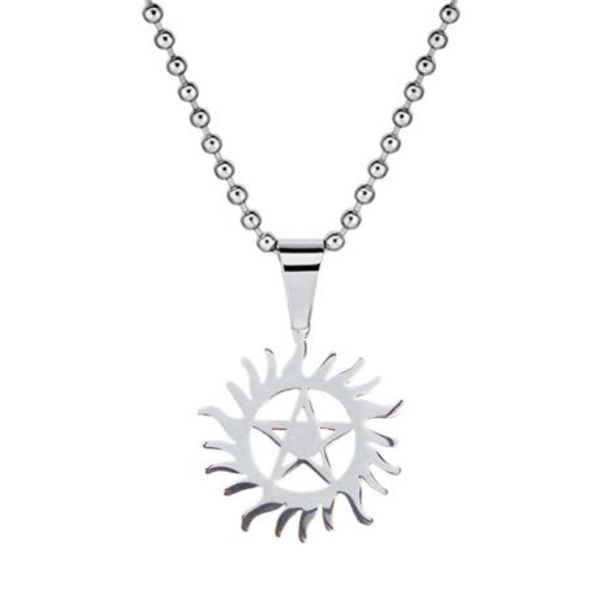 Stainless Steel Sam & Dean Pendant Necklace - Pentagram Star & Sun - Image 2