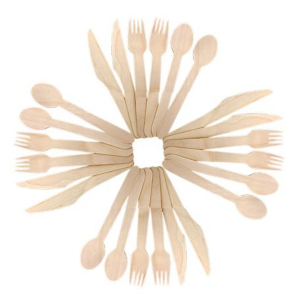 Eco-Friendly Disposable Wooden Cutlery Set - 72 Pieces